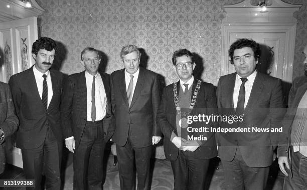Dick Spring, , Garret Fitzgerald, Lord Mayor of Dublin Michael O'Halloran and John Hume, at the Launch of the book "John Hume Statesman of the...
