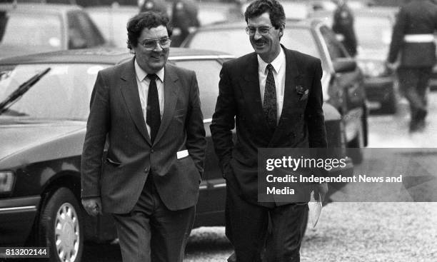 John Hume and Dick Spring arrivng at Dublin Castle for the Inauguration of the New President of Ireland Mary Robinson, .