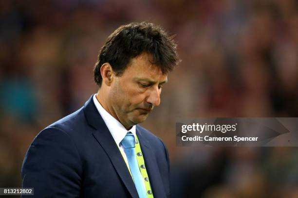 Blues coach Laurie Daley looks dejected after game three of the State Of Origin series between the Queensland Maroons and the New South Wales Blues...