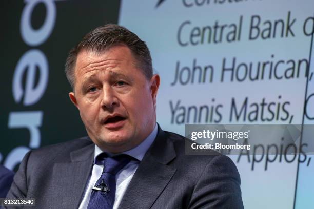 John Hourican, chief executive officer of Bank of Cyprus PCL, speaks during an 'Invest in Cyprus' event in London, U.K., on Wednesday, July 12, 2017....