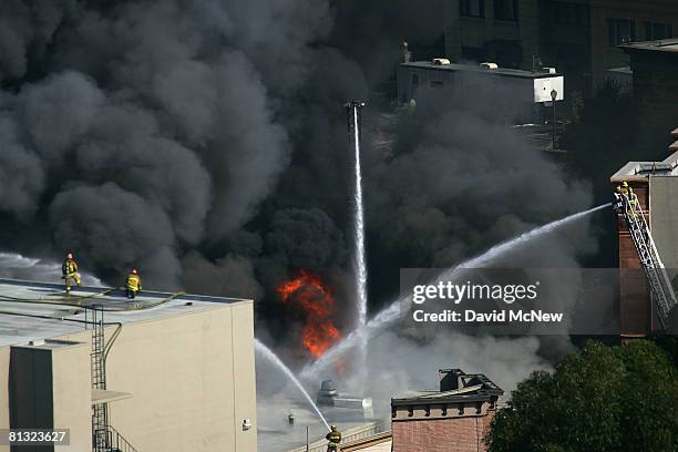 Approximately 300 firefighters battle a huge fire on the backlot of Universal Studios on June 1, 2008 in Universal City, California. The fire is...