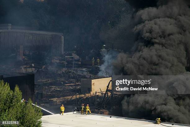 Approximately 300 firefighters battle a huge fire on the backlot of Universal Studios on June 1, 2008 in Universal City, California. The fire is...