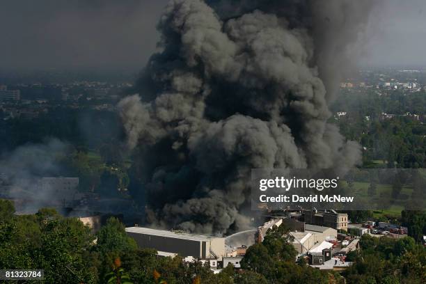 Approximately 300 firefighters battle a huge fire on the backlot of Universal Studios on June 1, 2008 in Universal City, California. The fire is...