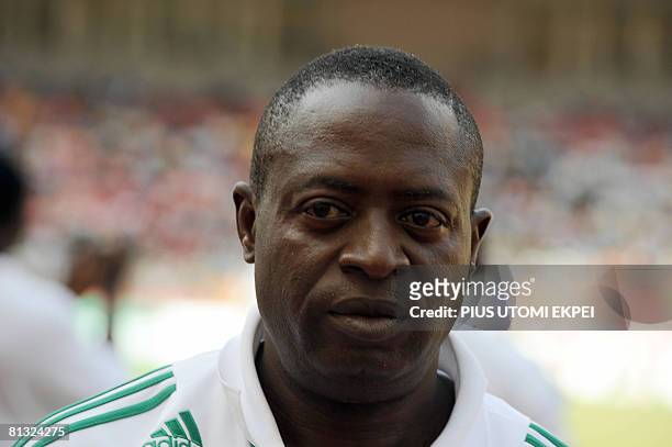 Nigerian Coach Amodu Shaibu leaves the pitch after the match against South African during FIFA 2010 World Cup and Africa Cup of Nations qualifying...