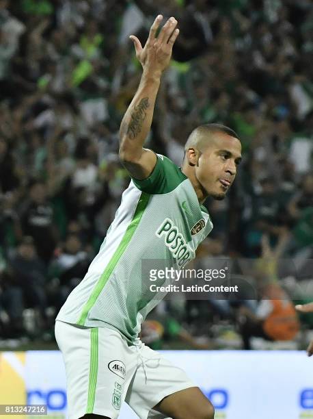 Macnelly Torres of Atletico Nacional celebrates after scoring the first goal of his team during the Final second leg match between Atletico Nacional...