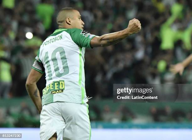 Macnelly Torres of Atletico Nacional celebrates after scoring the first goal of his team during the Final second leg match between Atletico Nacional...
