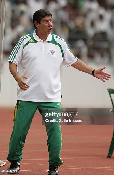 Joel Natalino Santana, manager of South Africa reacts during the AFCON and 2010 World Cup Qualifier between Nigeria and South Africa at Abuja Stadium...