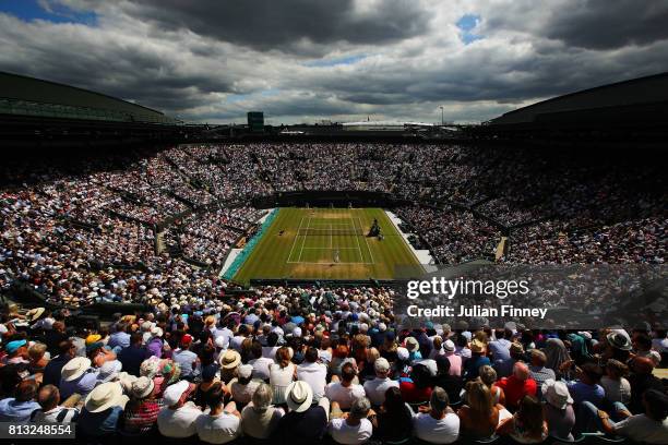 General view of play on court one during the Gentlemen's Singles quarter final match between Gilles Muller of Luxembourg and Marin Cilic of Croatia...