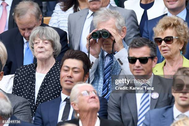 Actors Maggie Smith and Sir Ian McKellen attend day nine of the Wimbledon Tennis Championships at the All England Lawn Tennis and Croquet Club on...