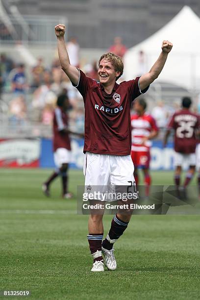Tom McManus of the Colorado Rapids celebrates after the match against FC Dallas on June 1, 2008 at Dicks Sporting Goods Park in Commerce City,...