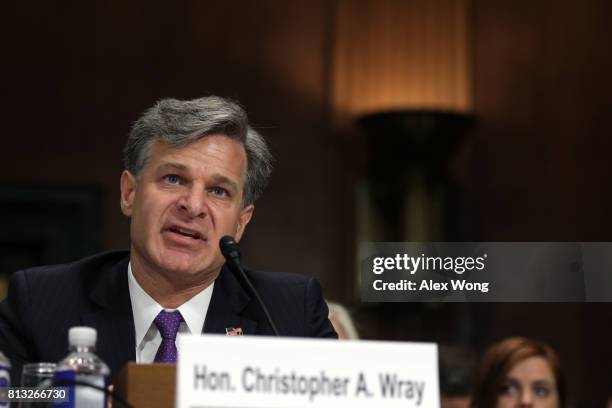 Director nominee Christopher Wray testifies during his confirmation hearing before the Senate Judiciary Committee July 12, 2017 on Capitol Hill in...