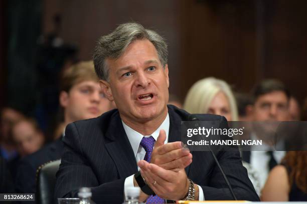 Christopher Wray testifies before the Senate Judiciary Committee on his nomination to be the director of the Federal Bureau of Investigation in the...