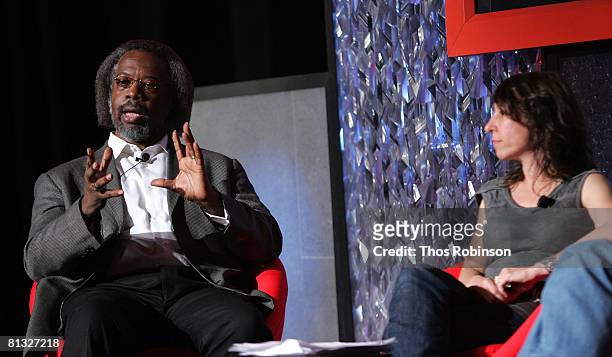 Jim Gates and Janna Levin attend the "Beyond Einstein" Panel at the Eisner & Lubin Auditorium at New York University at the World Science Festival on...