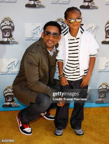 Actor Will Smith and son Jaden Smith arrive at the 17th annual MTV Movie Awards held at the Gibson Amphitheatre on June 1, 2008 in Universal City,...
