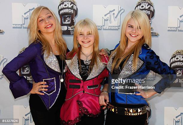 Destinee Monroe, Paris Monroe and Ariel Monroe of The Clique Girlz arrive at the 17th annual MTV Movie Awards held at the Gibson Amphitheatre on June...