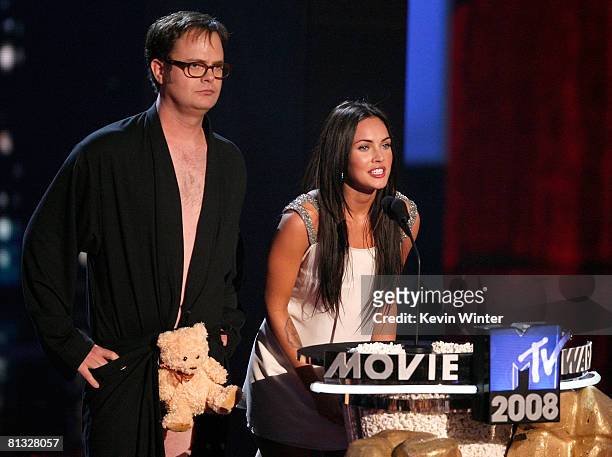 Actors Rainn Wilson and Megan Fox present during the 17th annual MTV Movie Awards held at the Gibson Amphitheatre on June 1, 2008 in Universal City,...