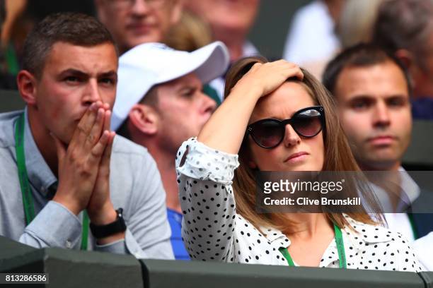 Andy Murray's wife Kim looks despondent during his Gentlemen's Singles quarter final match against Sam Querrey of The United States on day nine of...