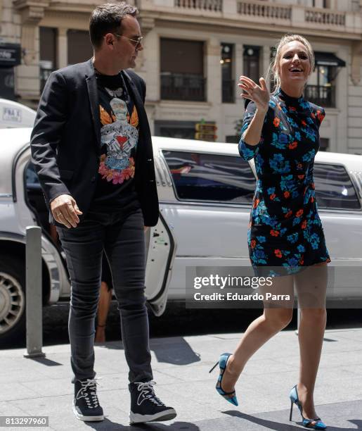 Risto Mejide and singer Edurne Garcia arrive at 'Got Talent' show at Coliseum theatre on July 12, 2017 in Madrid, Spain.