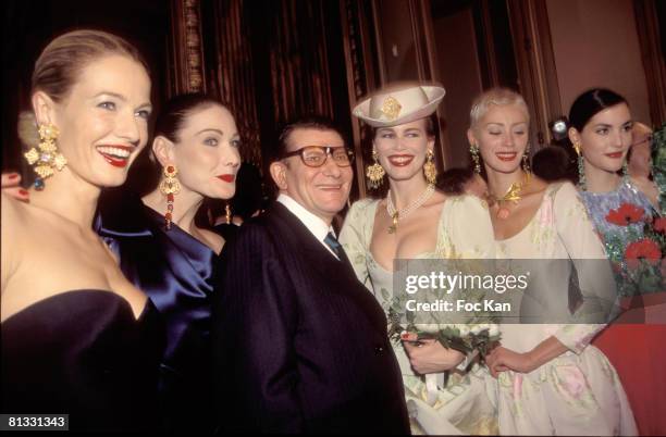 Karen Mulder, Carla Bruni, Yves Saint Laurent, Claudia Schiffer and models attend the Miro Exhibition at the Pompidou Center Museum on January 15,...