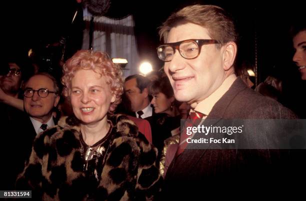 Vivienne Westwood and Yves Saint Laurent attend the Miro Exhibition at the Pompidou Center Museum on January 15, 2000 in Paris France.