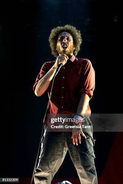 Zack de la Roche of the band Rage Against The Machine performs live on day 3 of the 39th Pinkpop Festival on June 1, 2008 in Landgraaf, Netherlands.