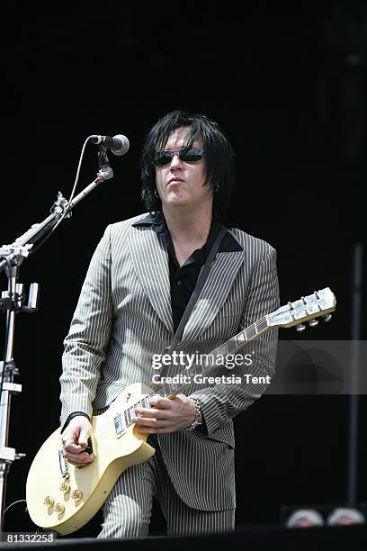 Troy van Leeuwen of the band Queens of the Stone Age performs live on day 3 of the 39th Pinkpop Festival on June 1, 2008 in Landgraaf, Netherlands.