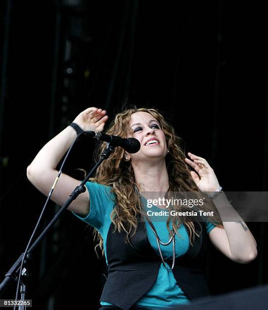 Alanis Morissette performs live on day 3 of the 39th Pinkpop Festival on June 1, 2008 in Landgraaf, Netherlands.