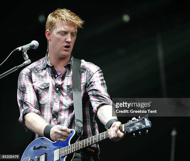 Josh Homme of the band Queens of the Stone Age performs live on day 3 of the 39th Pinkpop Festival on June 1, 2008 in Landgraaf, Netherlands.