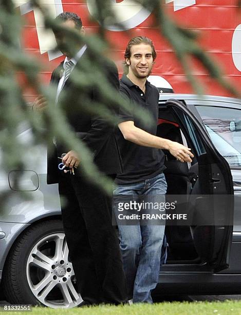 French national football team midfielder Mathieu Flamini arrives at the National Technical Center of Clairefontaine, near Paris, on June 02 on the...