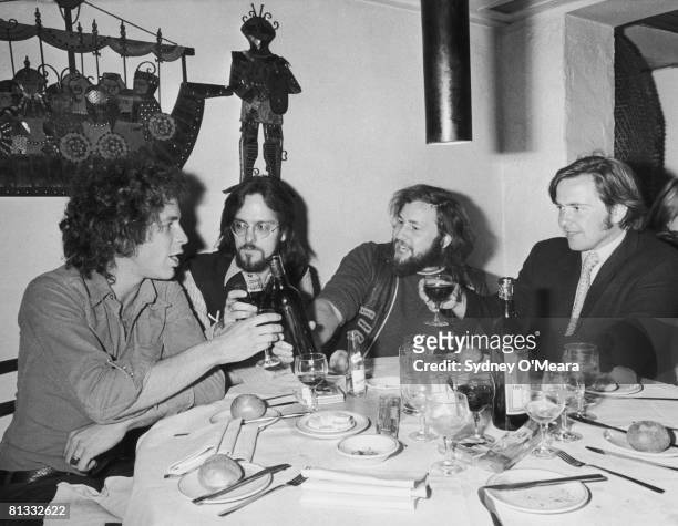 Luncheon held for Hell's Angels president 'Buttons' at the Trattoria Terrazza in Soho, 16th September 1971. From left to right, publisher William...