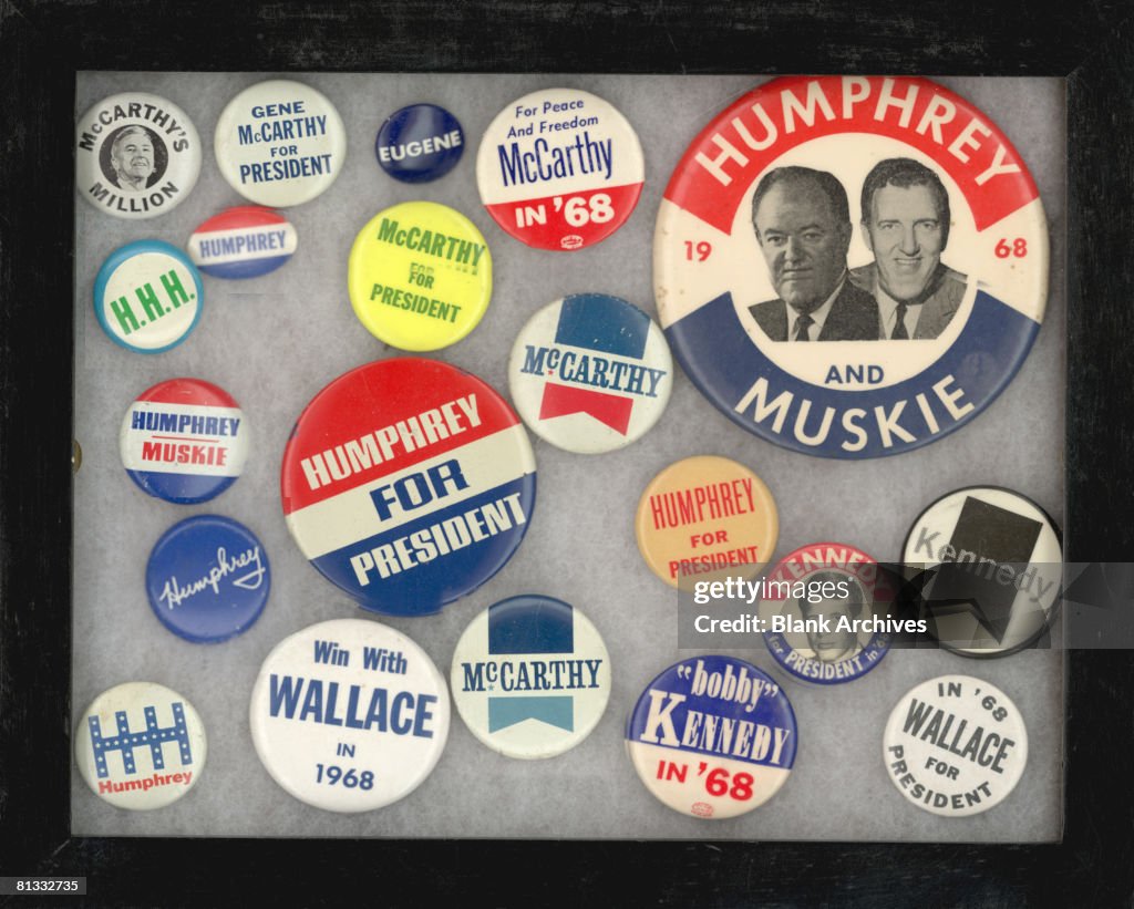 Politcal Button View of a collection of American political campaign buttons from ...