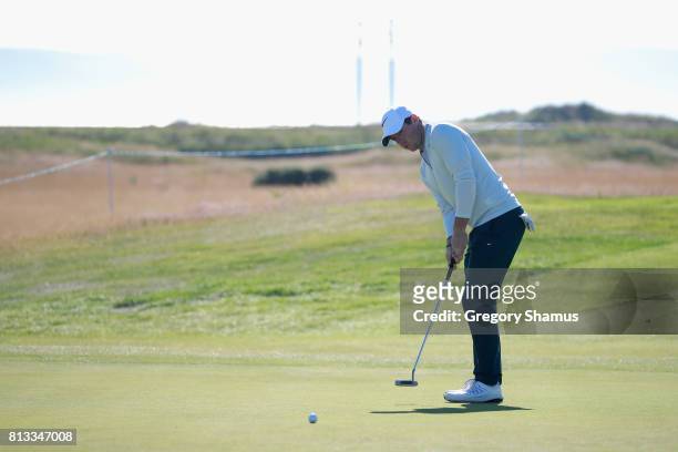 Rory McIlroy of Northern Ireland putts during a Pro-Am prior to the AAM Scottish Open at Dundonald Links Golf Course on July 12, 2017 in Troon,...