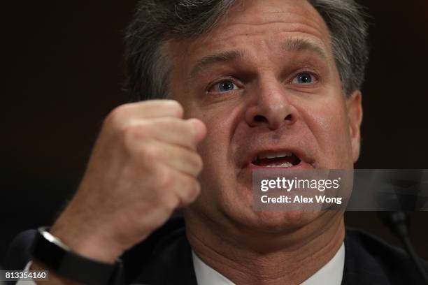 Director nominee Christopher Wray testifies during his confirmation hearing before the Senate Judiciary Committee July 12, 2017 on Capitol Hill in...