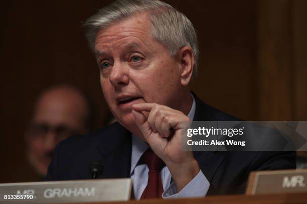 Sen. Lindsey Graham speaks during the confirmation hearing of FBI Director nominee Christopher Wray before the Senate Judiciary Committee July 12,...