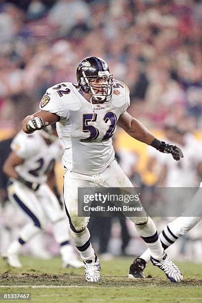 Football: Super Bowl XXXV, Baltimore Ravens Ray Lewis in action vs New York Giants, Tampa, FL 1/28/2001