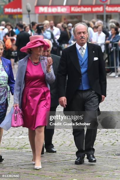 Alexandra Fuerstin zu Leiningen and her husband Andreas Fuerst zu Leiningen during the wedding of Prince Ernst August of Hanover jr., Duke of...