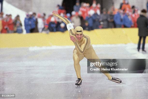Speed Skating: 1980 Winter Olympics, USA Eric Heiden in action during competition, Lake Placid, NY 2/13/1980--2/24/1980