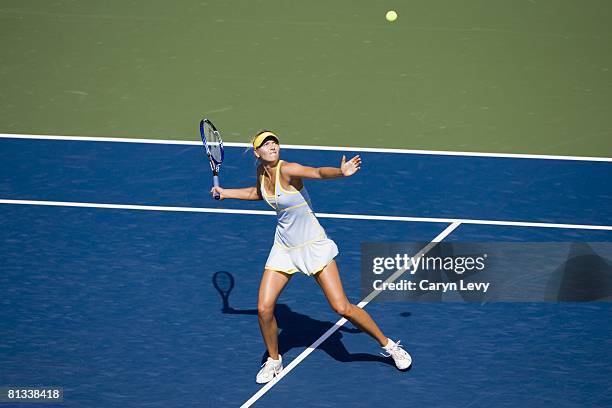 Tennis: US Open, Aerial view of RUS Maria Sharapova in action during 3rd round vs Germany Julia Schruff at National Tennis Center, Flushing, NY...