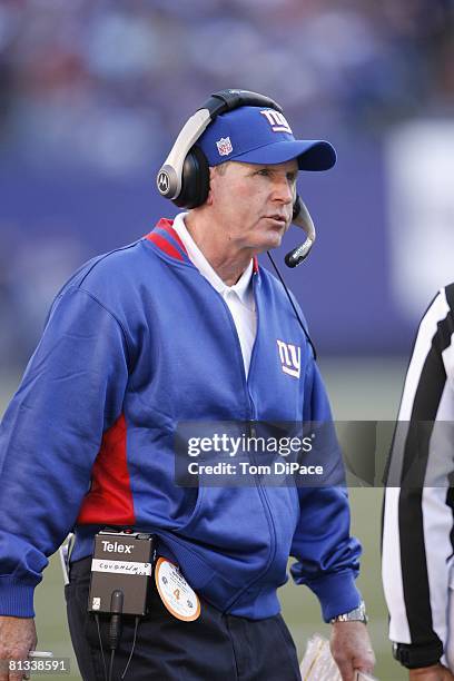 Football: Closeup of New York Giants coach Tom Coughlin on sidelines during game vs Washington Redskins, East Rutherford, NJ