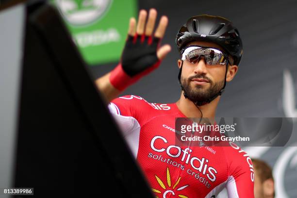Nacer Bouhanni of France riding for Confidis, Solutions Credits signs in during stage 11 of the 2017 Le Tour de France, a 203.5km stage from Eymet to...