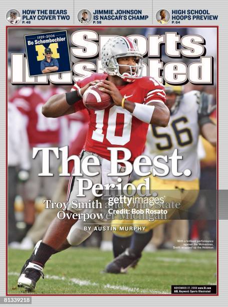 November 27, 2006 Sports Illustrated via Getty Images Cover, College Football: Ohio State QB Troy Smith in action vs Michigan, Columbus, OH