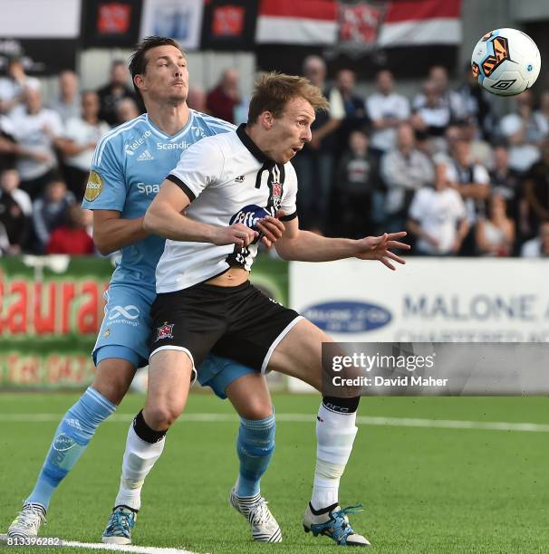 Louth , Ireland - 12 July 2017; David McMillan of Dundalk in action against Johan Laerdre Djordai of Rosenborg during the UEFA Champions League...