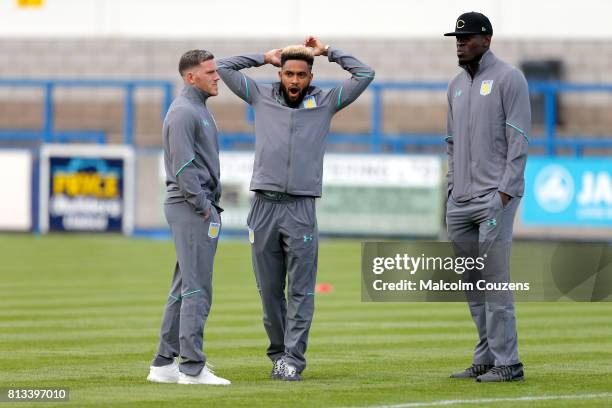 Jordan Veretout, Jordan Amavi and Christopher Samba of Aston Villa look on during the Pre-Season Friendly between AFC Telford United and Aston Villa...