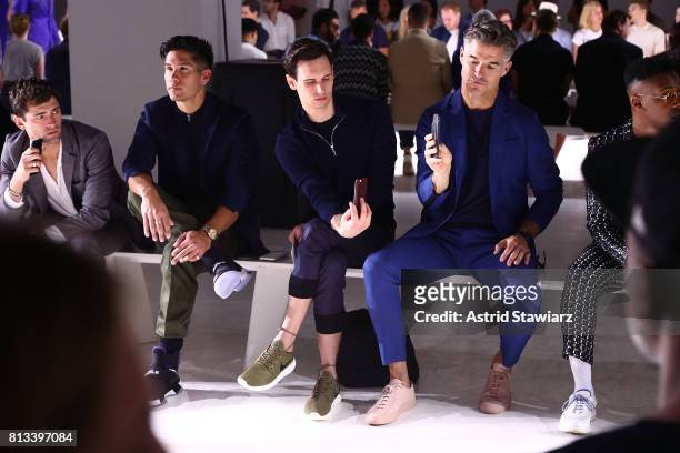 Sean O'Pry, Chyno Miranda, Cory Michael Smith and Eric Rutherford attend the EFM Engineered For Motion Spring/Summer 2018 Runway Show at Skylight...
