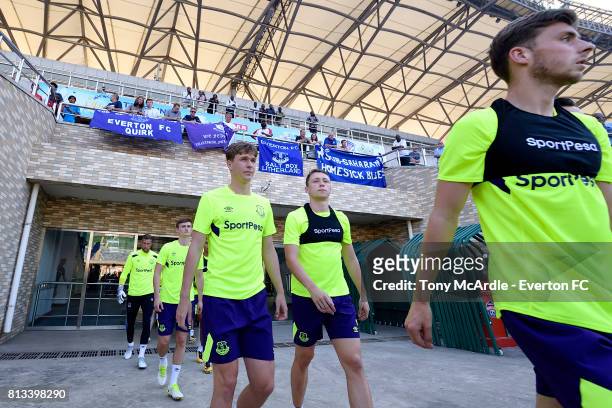 Kieran Dowell and Matthew Pennington of Everton during the Everton training session in Dar-Es-Salaam on July 12, 2017 in Tanzania.