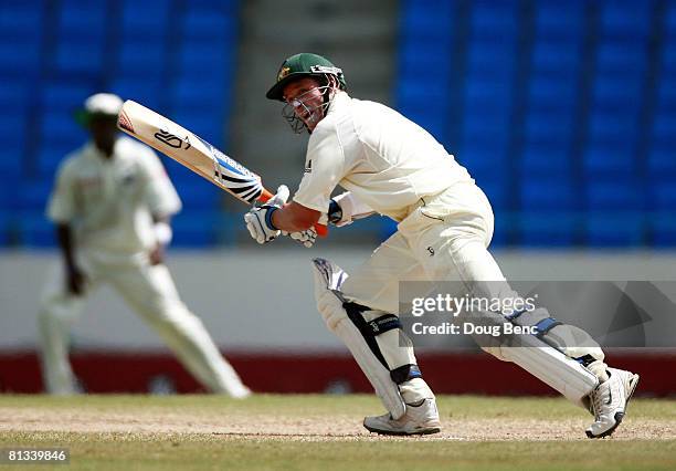 Michael Hussey of Australia bats during day four of the Second Test match between West Indies and Australia at Sir Vivian Richards Stadium on June 2,...