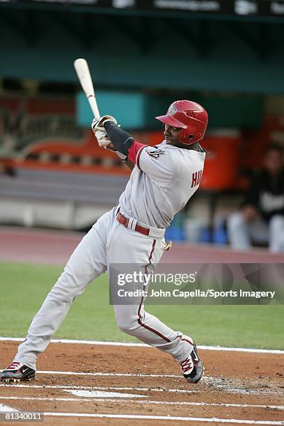 Orlando Hudson of the Arizona Diamondbacks bats against the Florida Marlins at Dolphin Stadium on May 21, 2008 in Miami, Florida.