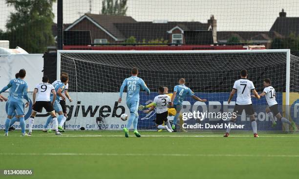 Louth , Ireland - 12 July 2017; Tore Reginiussen of Rosenborg scores his side's first goal during the UEFA Champions League Second Qualifying Round...