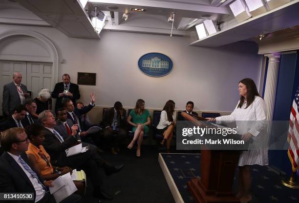 White House Deputy Press Secretary Sarah Huckabee Sanders, speaks during press briefing on July 12, 2017 in Washington, DC. Sanders fielded questions...