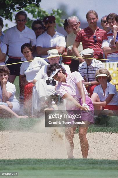 Golf: LPGA Championship, Nancy Lopez in action from sand on Thursday at Jack Nicklaus GC, Kings Island, OH 6/1/1985